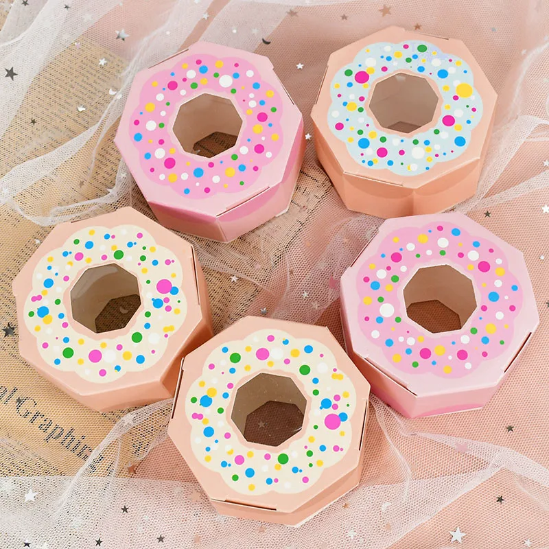 10pcs Sweet Dessert Donut Shape Candy Box Chocolate Gifts Packaging Bags Birthday Wedding Theme Party Boxes Baby Shower Supplies