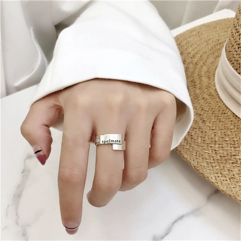 YIZIZAI Vintage Ring Soulmate Letter Silver Color Open Rings for Women Jewelry Gift fashion trendy ring