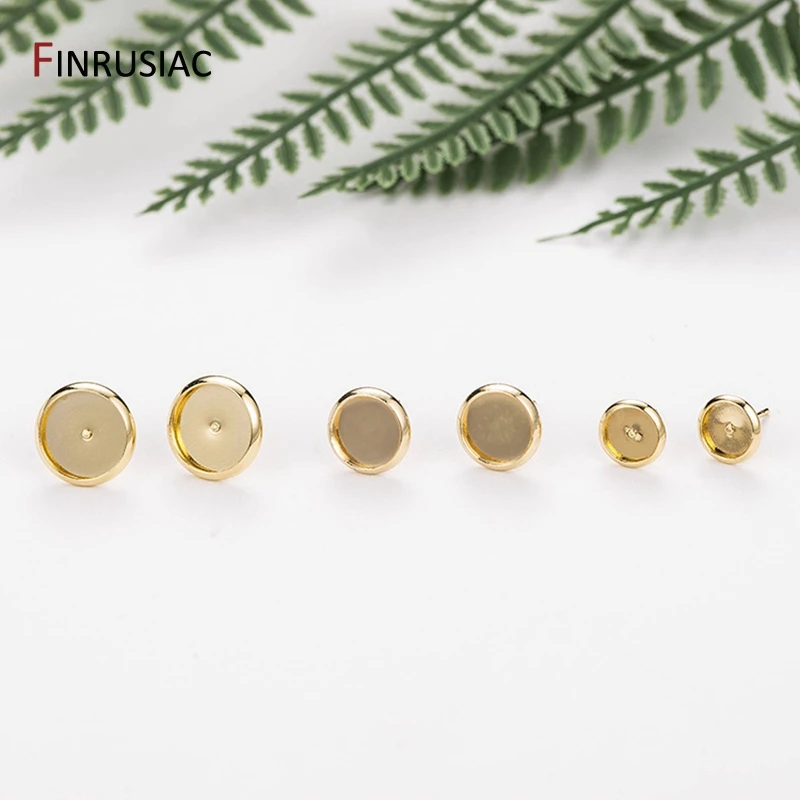 14k Gold Überzogene Ohrring Cabochon Basis Blank Post Ohrring Einstellungen DIY Schmuck, Die Entdeckungen Innere durchmesser 6mm 8mm 10mm 12mm