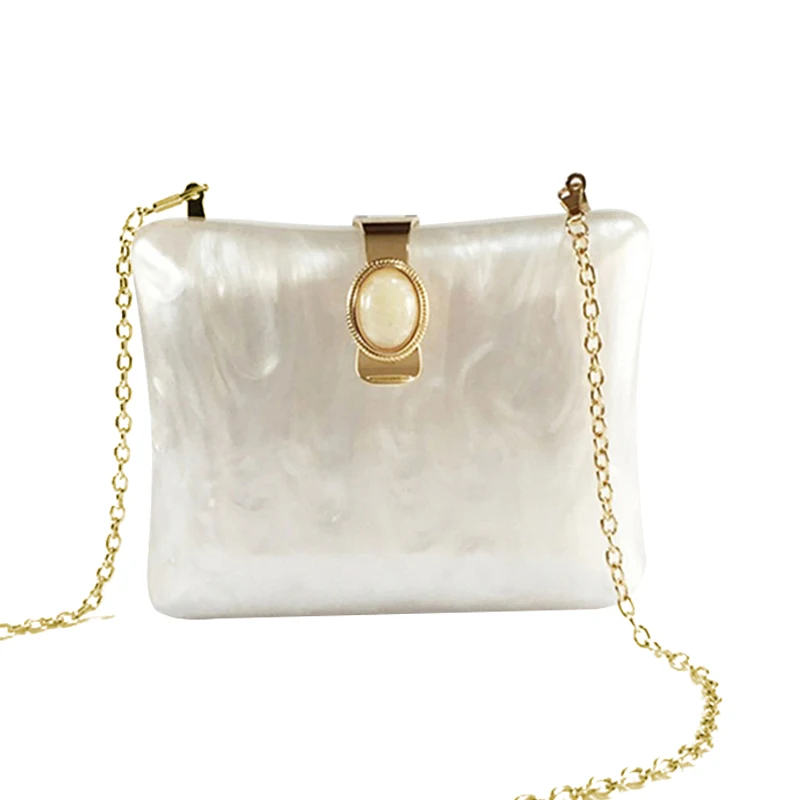 Luxury Brand Handbag Solid White Pearl Acrylic Evening Bags Chain Clutch Purse Wedding Party Women Wallet Designer Crossbody Bag