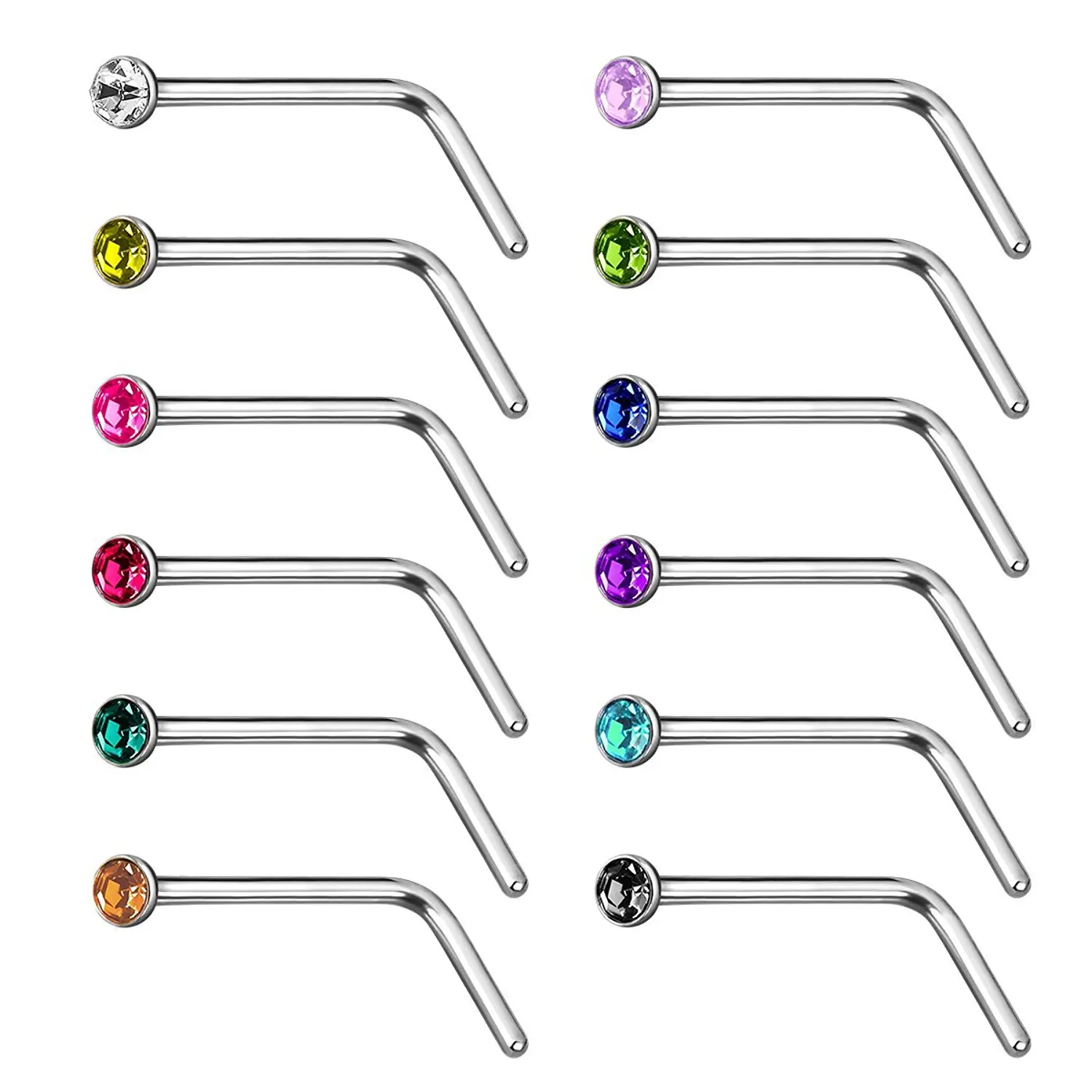 40/60 Piece/Set Stainless Steel L Shape Nose Stud Pack 20G Crystal Straight Stud Nose Ring Set Nose Stud Lot Piercing Nariz Pin