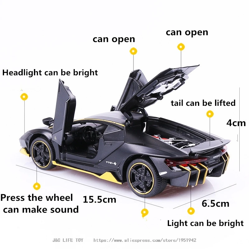 LP770 1:32 Car Alloy Sports Car Model Diecast Sound Light Super Racing Lifting Tail Car Wheels Toys For Children Christmas gift