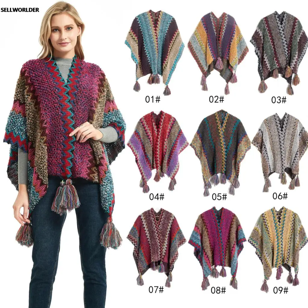 Women Winter NEW Ladies colorful Knitted Ladies Split Acrylic Cloak Warm Fashion Scarves & Wraps 135*110cm