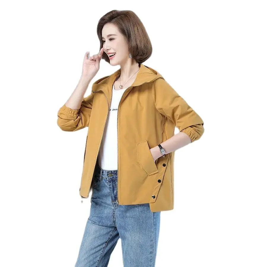 

Lining Ladies Short Jacket 2022 Spring Autumn New Splicing Zipper Hooded All-Match Loose Fashion Comfortable Women Coat