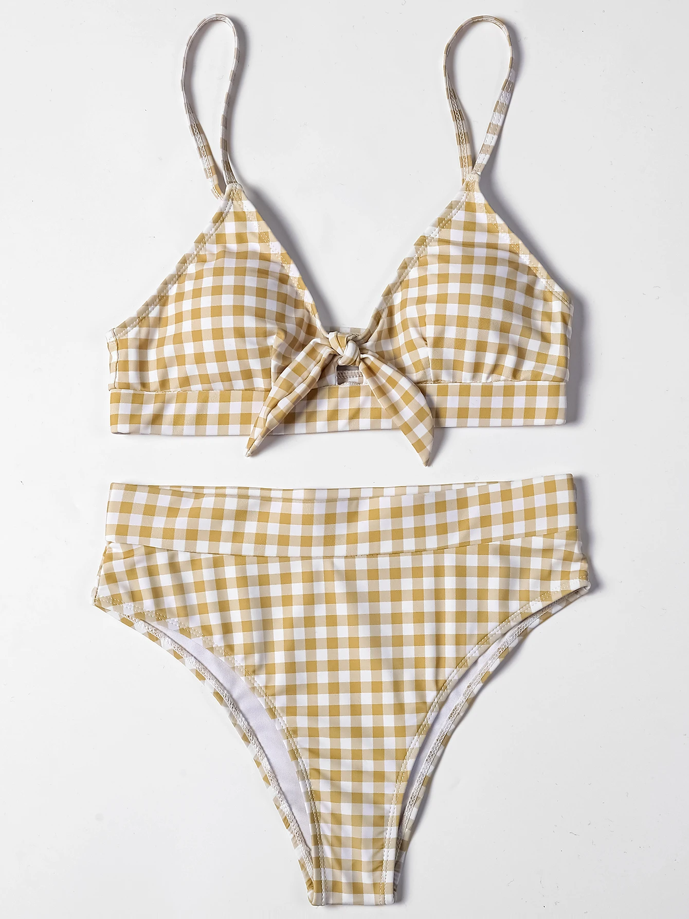 ZTVitality Bow Plaid Bikini Push Up Bikini 2021 gorąca sprzedaż pasy wyściełane wysokiej talii strój kąpielowy Retro stroje kąpielowe kobiety Sexy Biquini