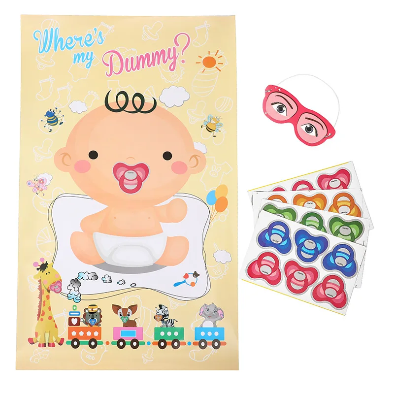 Baby Shower Game Pacifier Sticker 1th Birthday Dinosaur Party Suitable Celebration Detachable Pin Poster Boy or Girl Dummy,Q