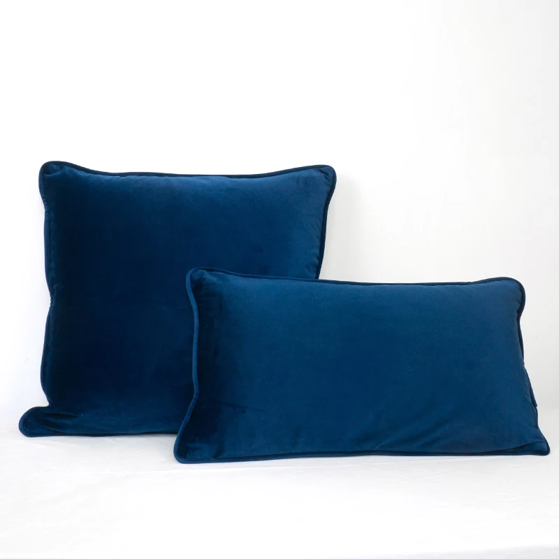 High Quality Dark Blue Piping Design Velvet Cushion Cover Pillow Case Sapphire Blue Pillow Cover No Balling-up Without Stuffing