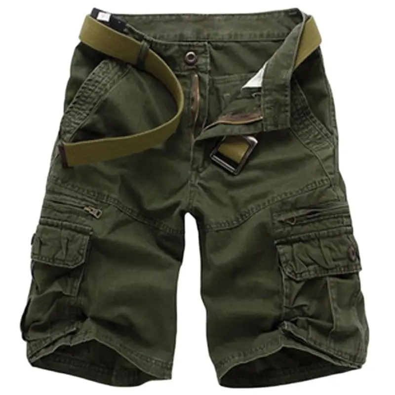 Summer Casual Shorts Men Cotton Cargo Shorts Mens  Multi Pocket Knee Length Pant Fashion Streetwear Shorts for Men Without Belt