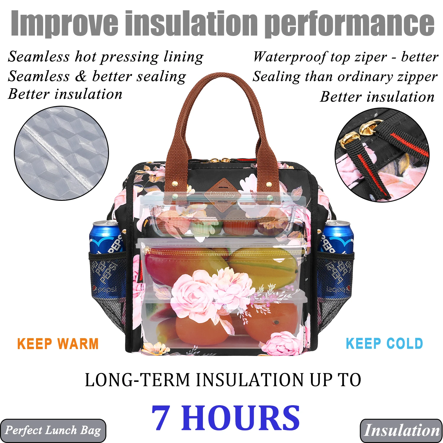 LOKASS Lunch Bag Women Insulated Lunch Box Water-resistant Lunch Tote Thermal Lunch Cooler Soft Liner Lunch Bags for Girls Lady