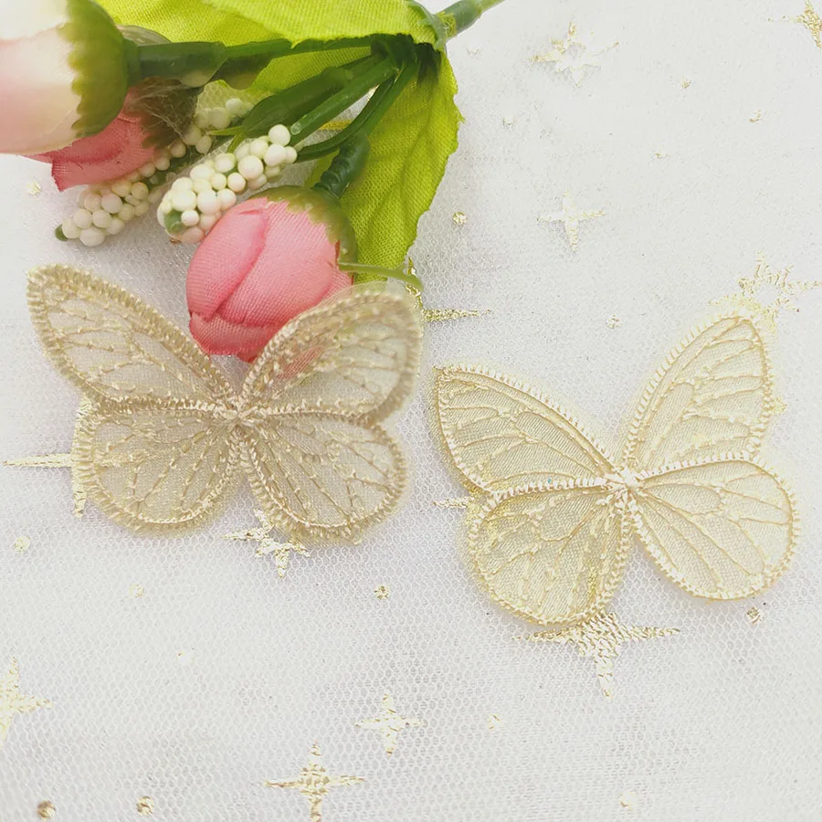 48 Stück/Los 4,5*3,5cm bestickte Mesh-Schmetterlings-Applikationen für Kleidung, Nähzubehör, DIY-Haarspangen-Accessoires – Detail 1