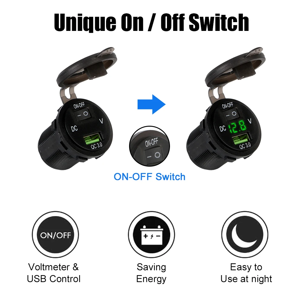 Quick Charge QC 3.0 With switch for Auto Marine Motorcycle Truck Car USB Charger 12-24V Socket Power Adapter Outlet