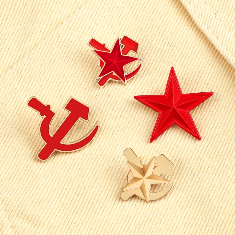 New 4 Style Retro USSR Symbol Enamel Pin Socialism Red Star Sickle Hammer Brooches Coat Lapel Pin Badges Jewelry Bag Decoration