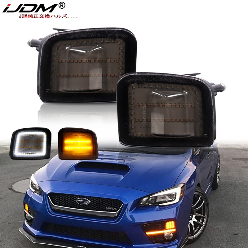 

iJDM Switchback Янтарно-желтый светодиодный передний указатель поворота для Subaru WRX и WRX STi. Ксеноновые белые светодиоды в качестве дневных ходовых огней