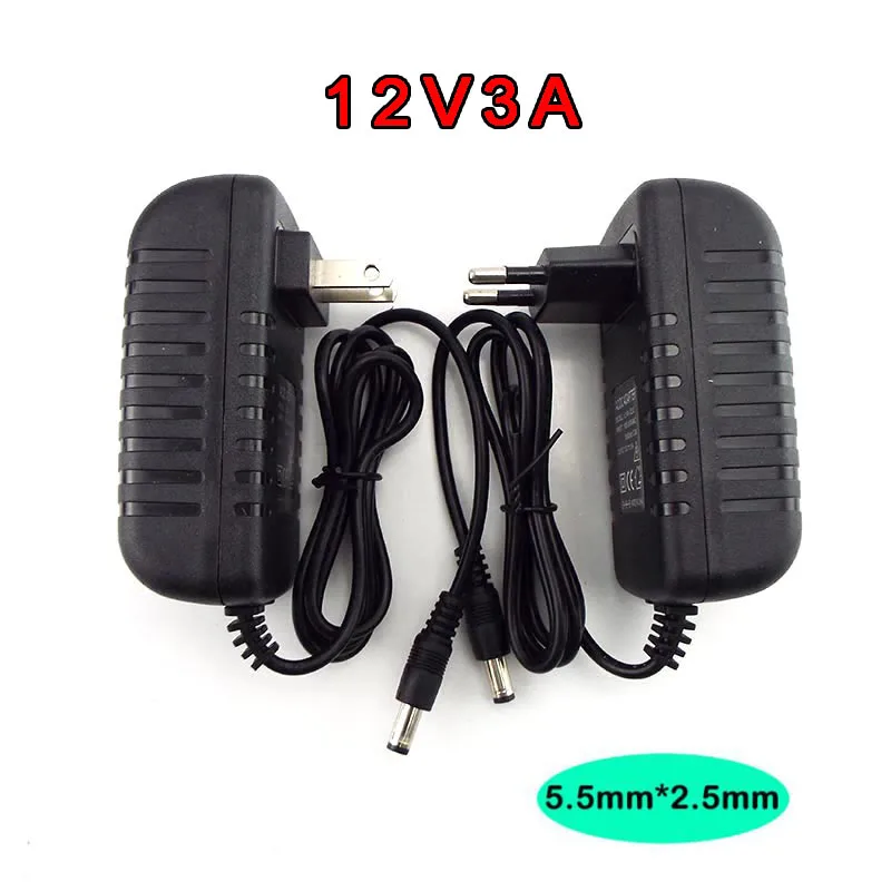 5.5mm*2.5mm 12V 3A AC to DC 100V-240V Charger Adapter Power Supply Converter for CCTV Camera  LED Strip Lamp US EU Plug