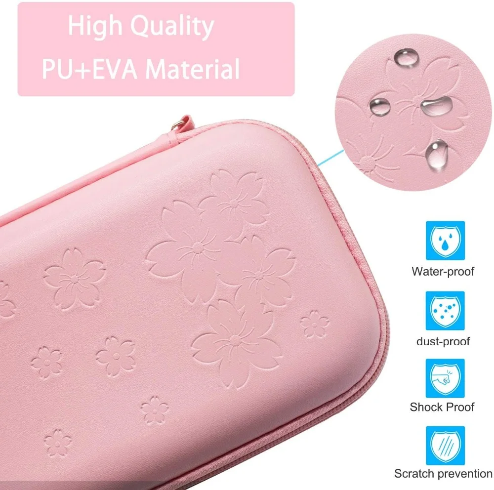 8 in 1 NS Switch LITE Console Accessories Kit Pink Sakura PU Carry Pouch Case With Screen Protector