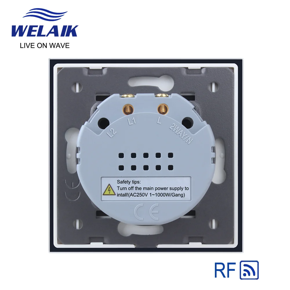 WELAIK 80*80mm EU Standard 1gang1way RF433MHZ Glass-Panel Remote-Control Touch-Switch-Wall Light-Switch AC250V A1913CWR01