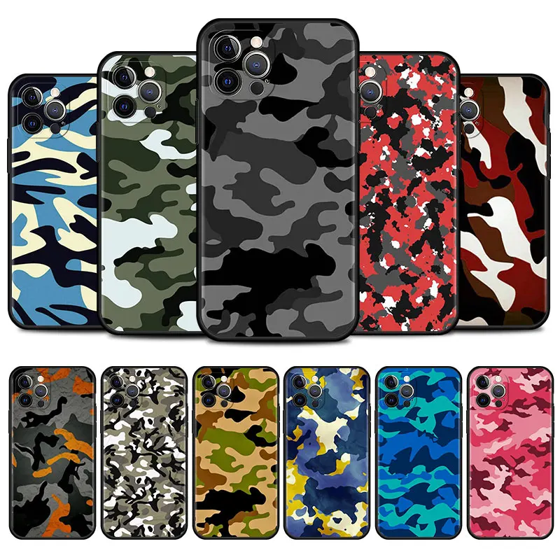 Camouflage Camo military TPU Case for iPhone 11 12 13 Pro Max 14 15 Plus 12 Mini XR X XS MAX SE 7 8 Phone Cover