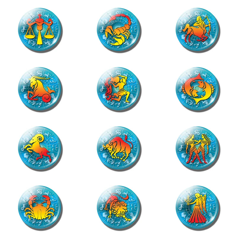 12 Zodiac Signs Fridge Magnet Decor 12 Constellations Aries Magnetic Stickers Blue Glass Magnets for Refrigerators Home