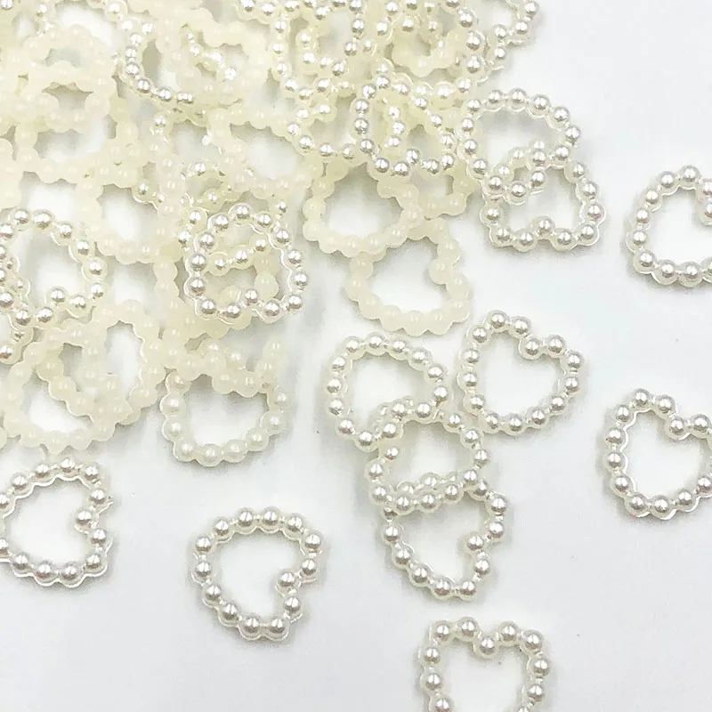 50pcs White/Beige Heart Scrapbooking Peach Flat Back Half White DIY Crafts Mobile Phone Embellishment 12mm