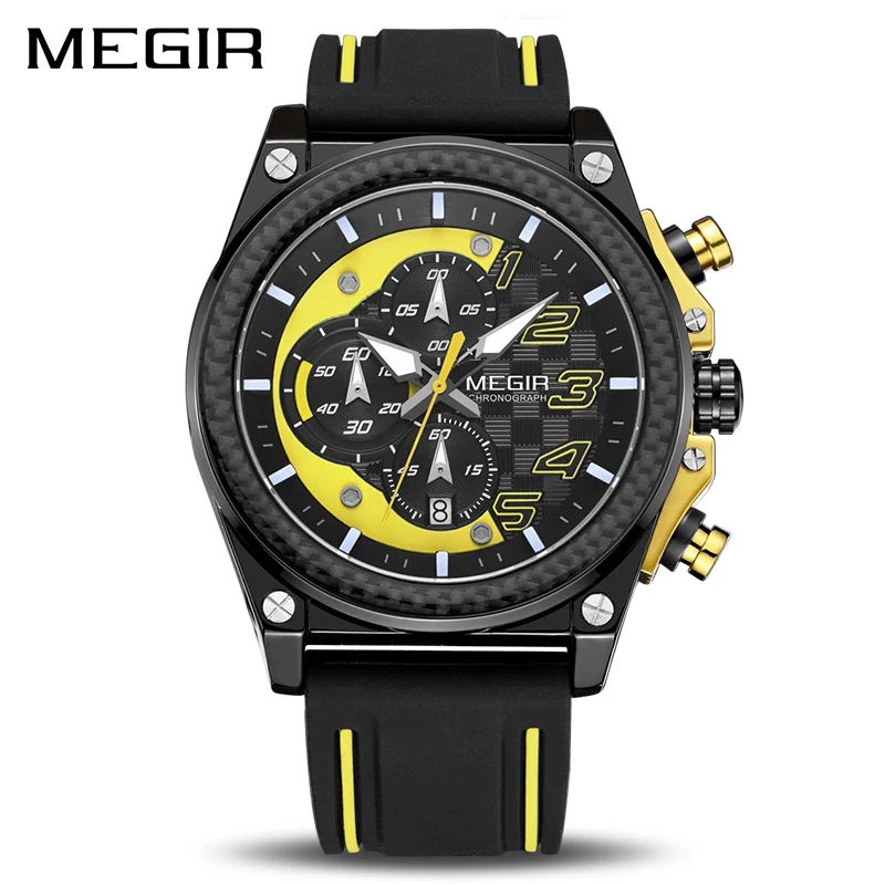 

Sport Watch Men Silicone Army Military Wrist Watches Clock Men Creative MEGIR Chronograph Top Brand Luxury Waterproof Men Watch