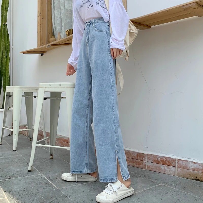 

Woman Jeans High Waist Clothes Wide Leg Denim Clothing Blue Streetwear Vintage Quality Nice Vogue Harajuku Straight Pants