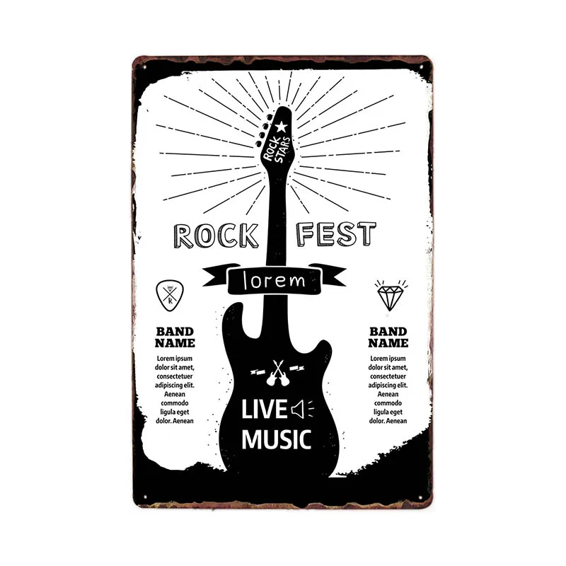 Rock n Roll Poster Music Vintage Metal Tin Sign Bar Wall Decoration Art Painting Home Decor 20x30cm