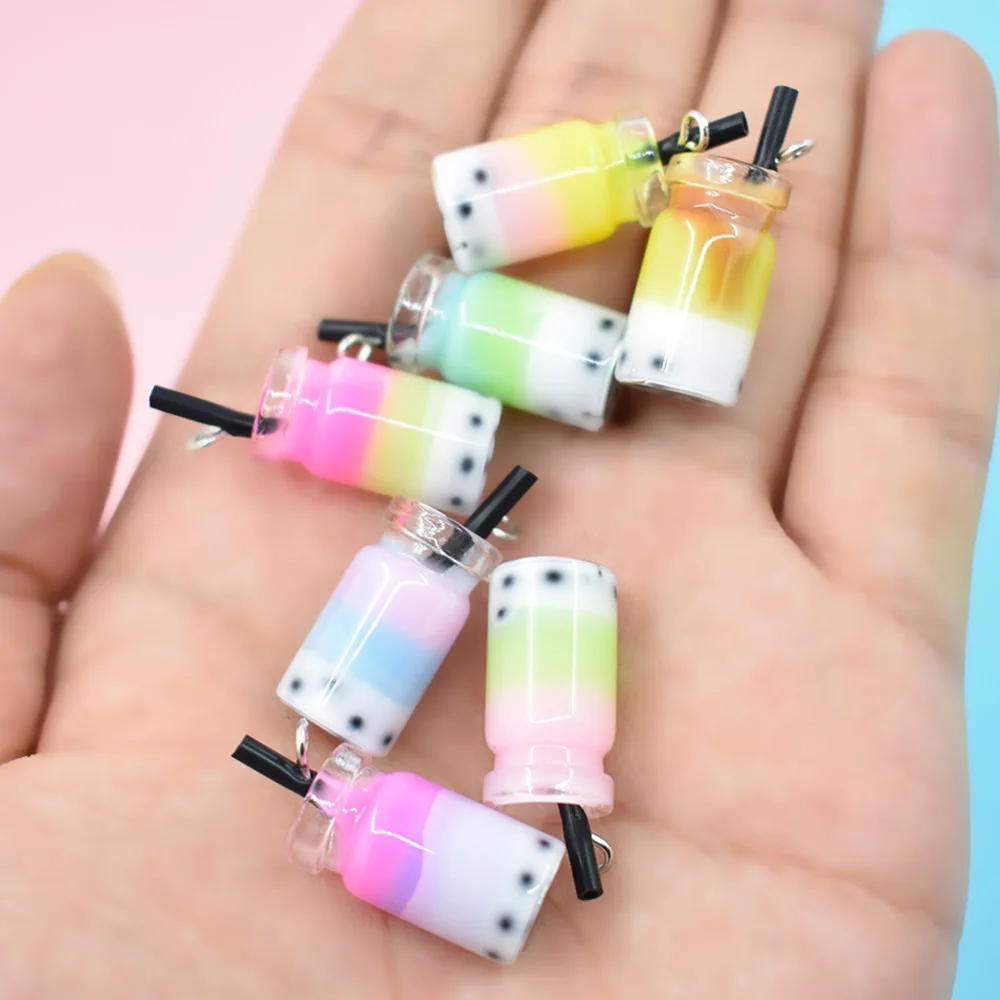 New Mix Candy Color Resin Pearl Milk Tea Drink Charms Bottle Mini Rainbow Cup Dangle for DIY Earring Necklace Bracelet Jewelry