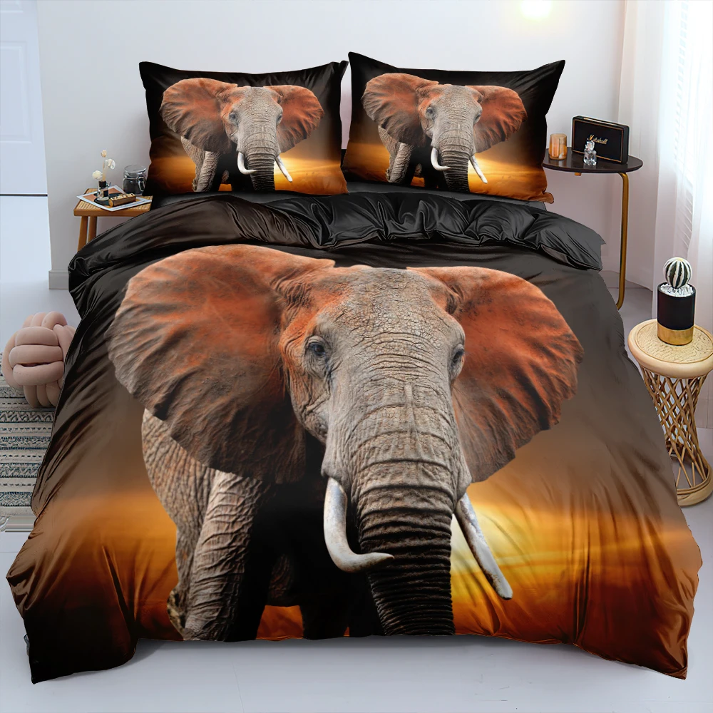 3D Gray Bed Linen Custom Design Animal Duvet Cover Sets Pillow Sham King Queen Single Twin Size160*200cm Elephant Bedding Set