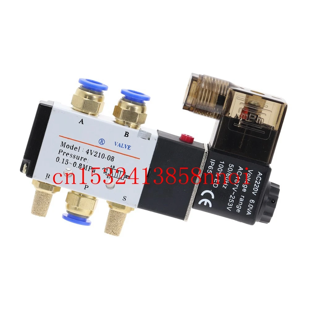 Pneumatic Electric Solenoid Valve 5 Way 2 Position Control Air Gas Magnetic Valve 12V 24V 220V Coil Volt 4mm-12mm Hose Fittings