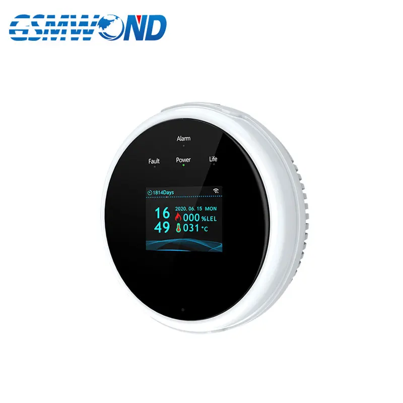 Casa inteligente wi fi sensor de vazamento de gás display led tela detector de temperatura combustível tuya lpg vazamento de gás alarme segurança