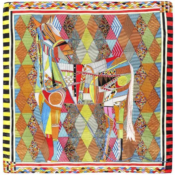 90cm Colorful Plaid Horse Silk Scarf 2020 Fashion Women Square Scarves Bandanna Headband Neck Tie Band Professional Neckerchief