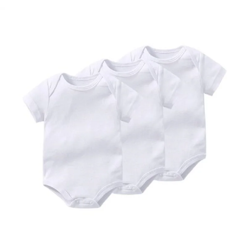 

3PCS/LOT Summer Newborn Unisex Cotton Plain White Short Sleeve Bodysuit Baby Boy Girl Summer Clothing