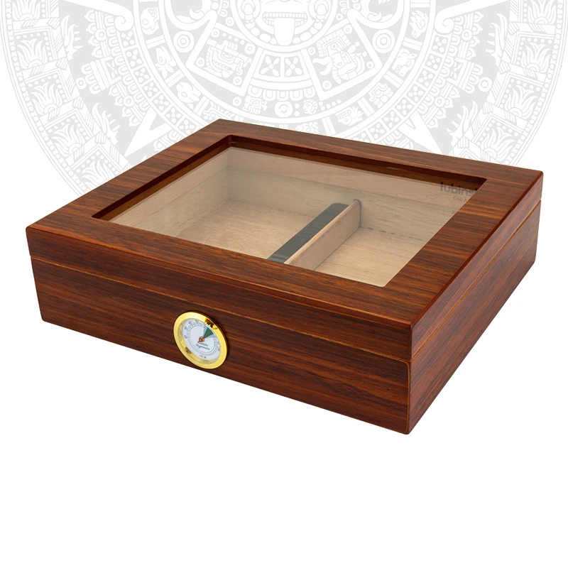 LUBINSKI Cedar Wood Cigar Travel Humidor Box Portable Cigar Case with Humidifier Hygrometer Glass Top Cigar Humidor Box CH-027