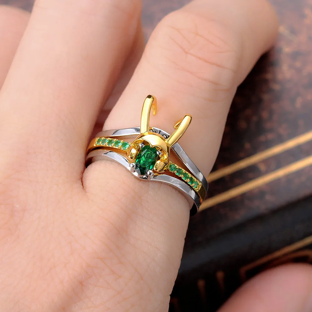 Loki Ring Thor Loki Horns Helmet Matching Paired Rings Set For Women Men Superhero Cosplay Props Jewelry Trend Charm Gifts R003