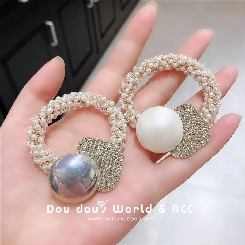 Net Red INS Rhinestone Pearl Hair Ring Head Rope Female Hair Rubber Band High Sense Hair Rope Leather Cover Headdress