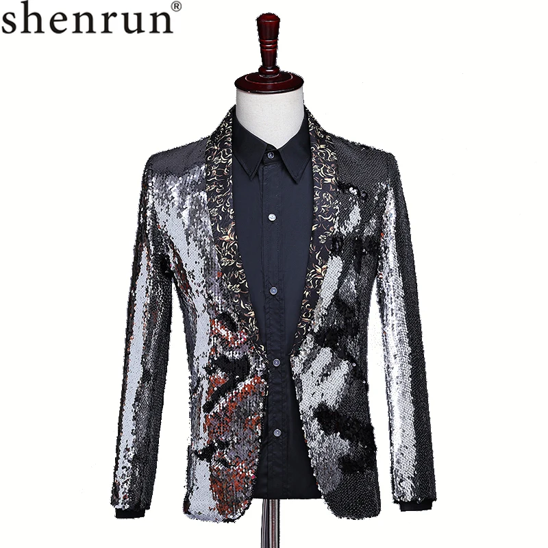 

Shenrun Men Double Color Sequins Suit Jacket Paillette Blazers Costume Prom Tuxedo Wedding Stage Show All Sizes