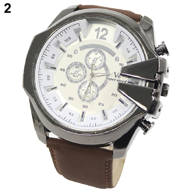 

Men's Fashion Analog Sport Stainless Steel Case Faux Leather Wrist Watch Mas-culino Fashion Men's Watch Large Dial Milita