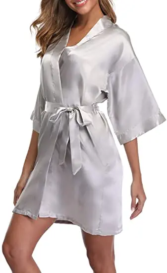 Lingerie robe et chemise de nuit sexy en satin pour femme, kimono décontracté, peignoir de bain, tissu soyeux, cadeau de mariée