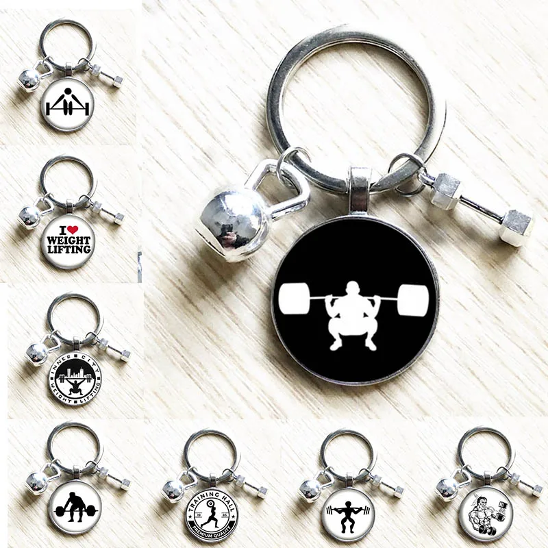 Classic Weightlifting Fitness Pattern Keychain Retro Bodybuilding Keychain Keyring