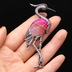 Natural Stone Brooches Lapis Lazuli Crane  Pin Pendants for Women Weddings Banquet Party Brooches Pins Gifts Size 30x80mm