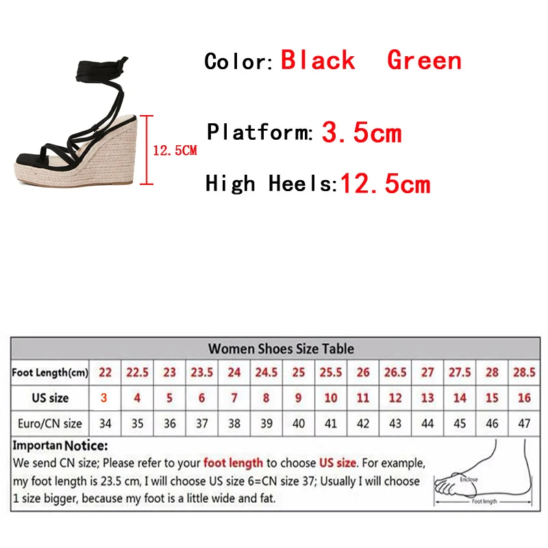 Fashion 12.5CM Wedges Heels Platform Sandals Women Summer Green Narrow Band Open Toe Ankle Lace-Up Party Dress Shoes Plataforma