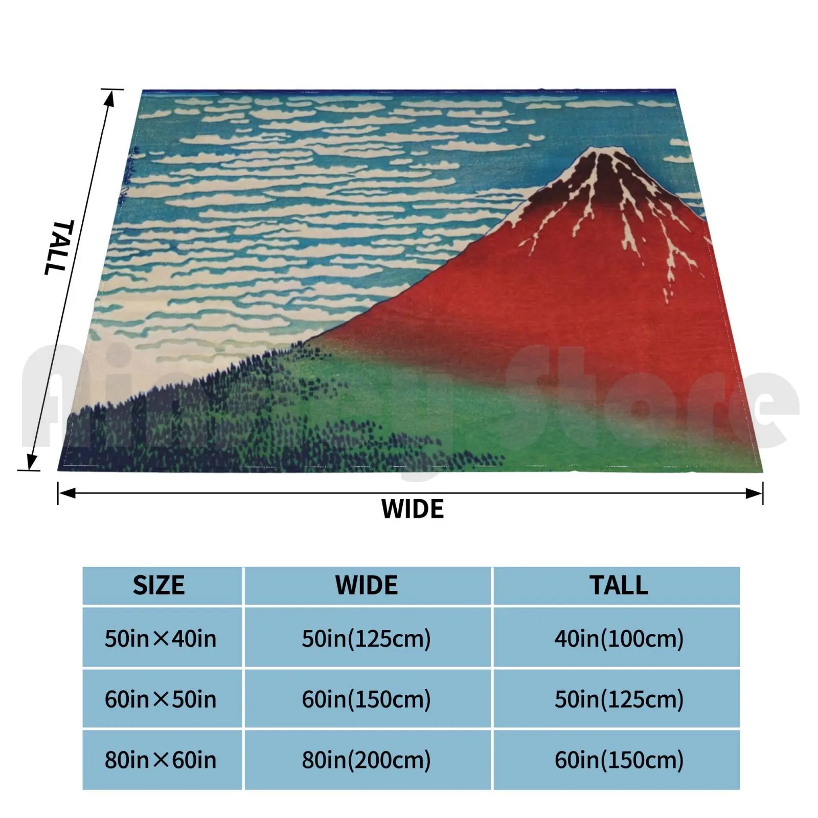 Mount Fuji Old Illustration By Katsushika Hokusai , Japanese Fine Art. Blanket Fashion Custom 771 Ukiyo E