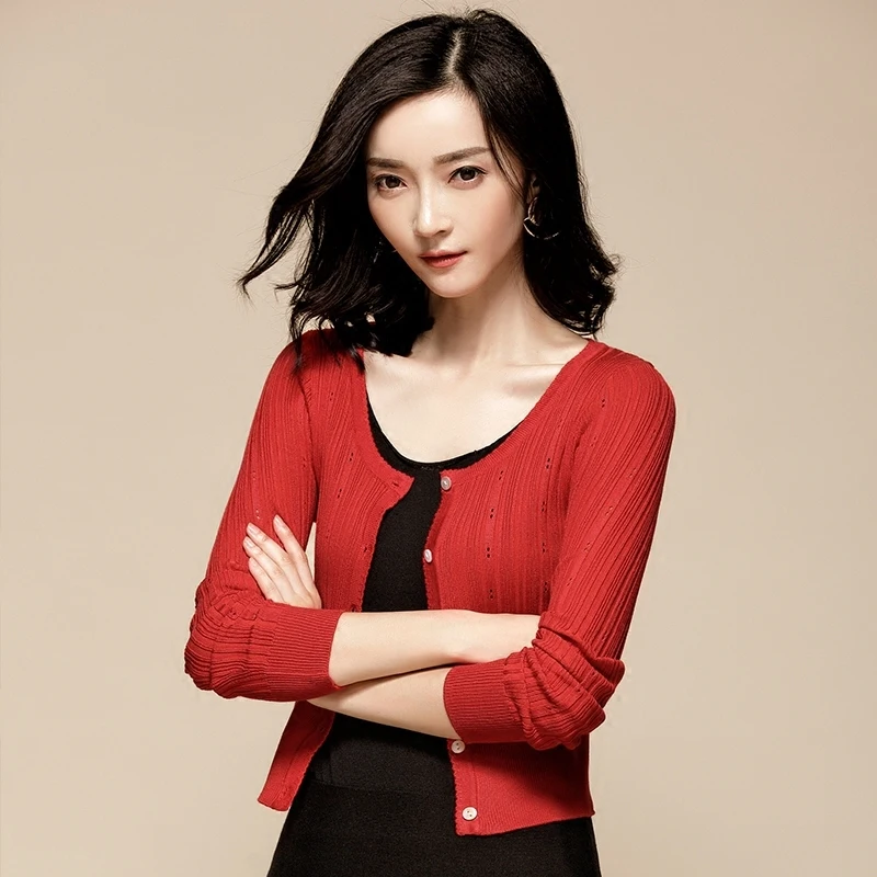 

Short Women's Knitted Cardigan White Sweater Women Korean Slim Cardigans Women Tops Red Autumn Woman Clothes 2020 LL01-1