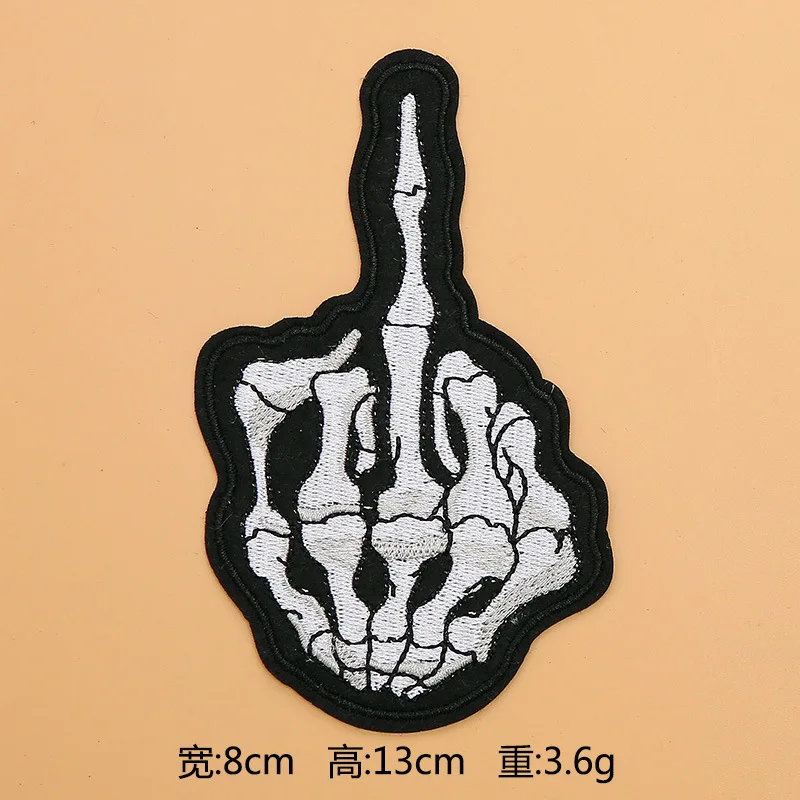 Skull Skeleton Bone Middle Finger Ghost Outlaw Motorcycle Biker MC Club Sew/Iron on Embroidered Appliqued Badge Sign Biker Patc