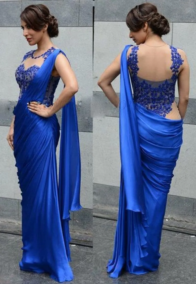 

lace Applique Evening gown O-Neck Sleeveless Mermaid Floor Length Sheer Backless Pleats Royal Blue mother of the bride dresses