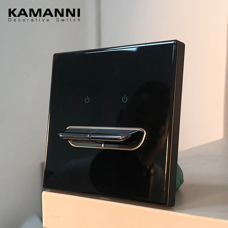 KAMANNI Luxury Light Switch General Standard Crystal Tempered Glass 2Gang 2 Way Switch Black Power Push Botton Switches 220V