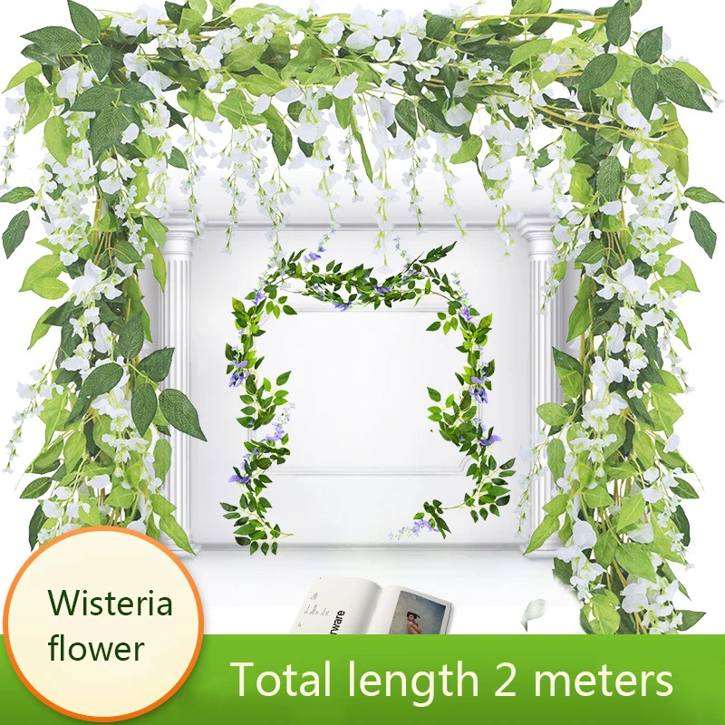 Wisteria Artificial Flower Vine Ivy Leaf Garland Silk Rose Flowers Rattan String Vine Wedding Arch Flower Home Garden Decoration