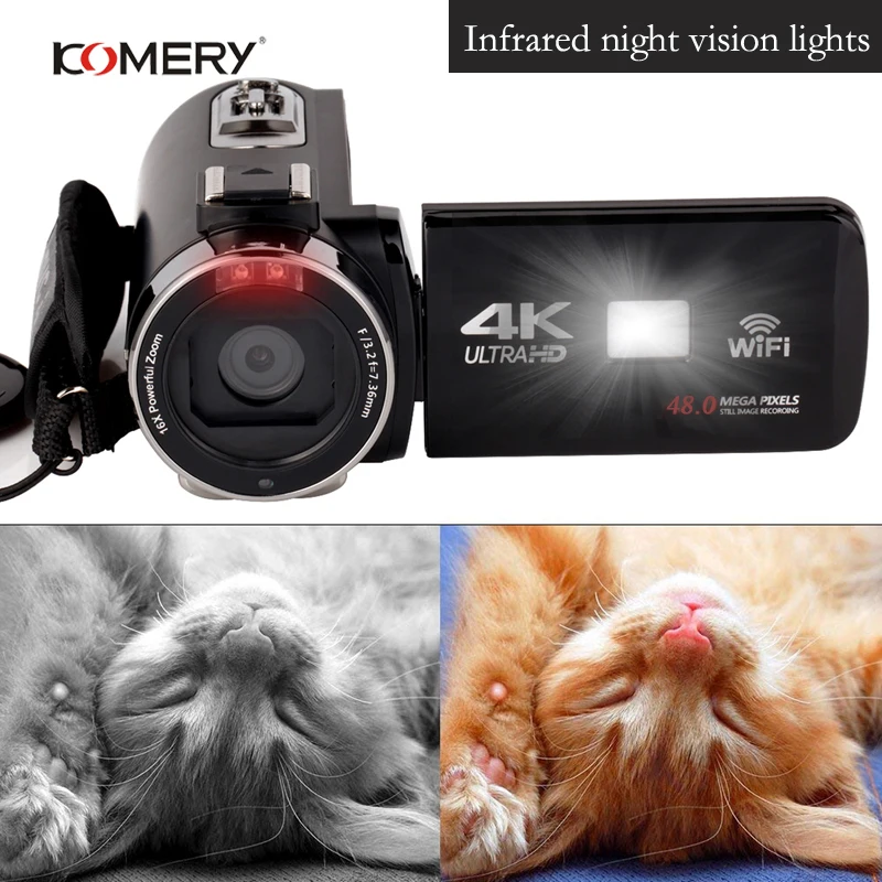 KOMERY 4K Video Camcorder 48 MP Handycam 3.0 Inch LCD Touch Screen 18X Digital Zoom Cam WIFI Night Vision Video Digital Camera
