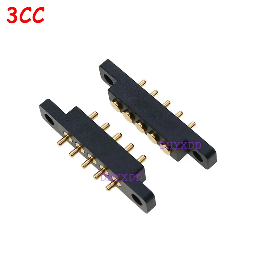 2Pcs Female Male Spring Loaded Connector Pogo Pin 5 Pin 2.54 MM Pitch Through Holes With Flange Panel Mount Single Row Strip