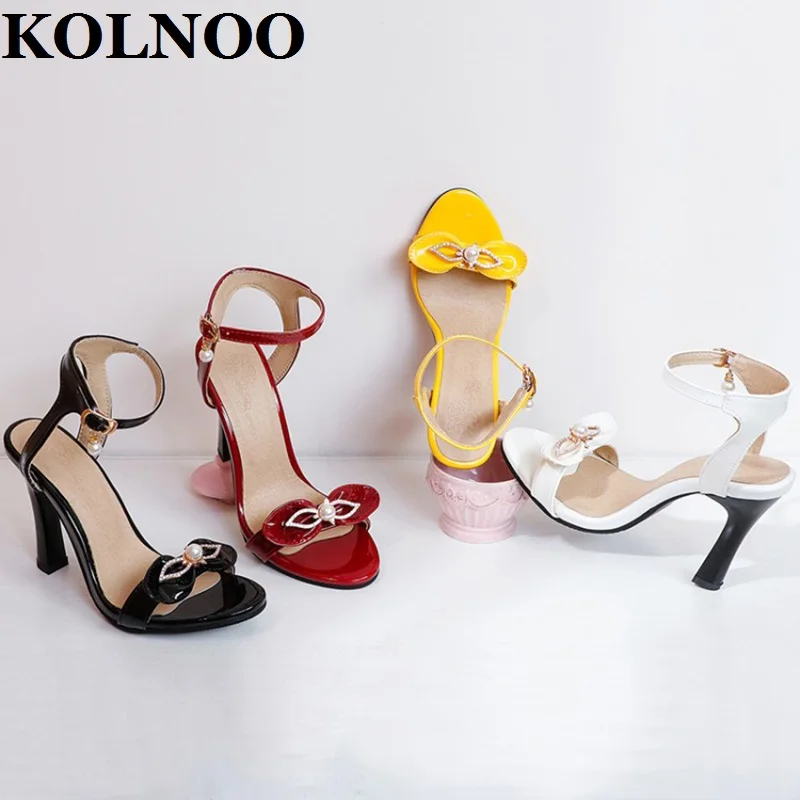 

KOLNOO Newest 2022 Style Ladies High Heeled Sandals Butterfly Pearl Deco Open-Toe Sexy Evening Party Prom Summer Fashoin Shoes